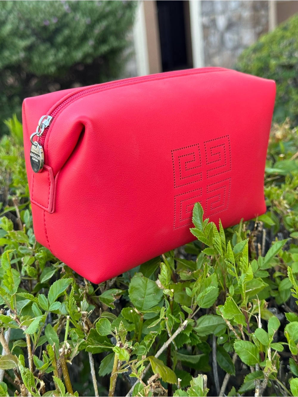 Givenchy Pouch Cosmetic Bag Makeup Clutch Purse Case Zipper Logo Red Travel